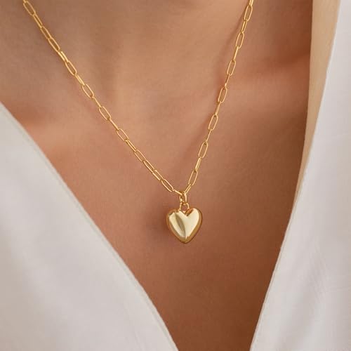 BAYLAY Gold Heart Necklace for Women Girls, 18K Gold/Silver Plated Cute Heart Pendant Charm Necklace Dainty Gold Heart Necklace Gold Jewelry Christmas Gifts for Women Teen2