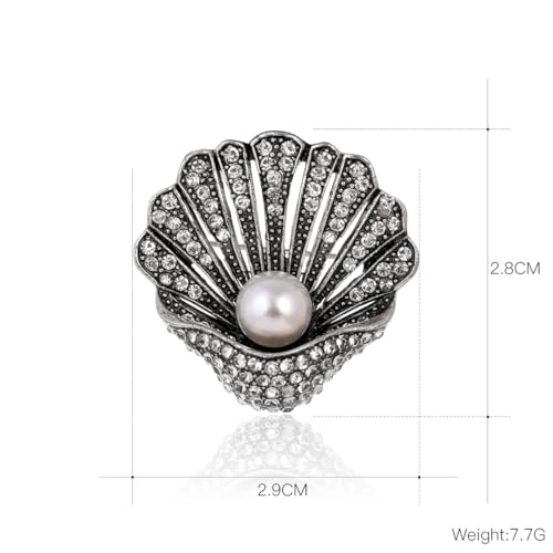 Image of Seashell Brooch Pin White Pearl Crystal Shell Lapel Pin Vintage Clam Shell Badges Women Men Suit Coat Jewelry Chic Dress Sweater Jacket Decors