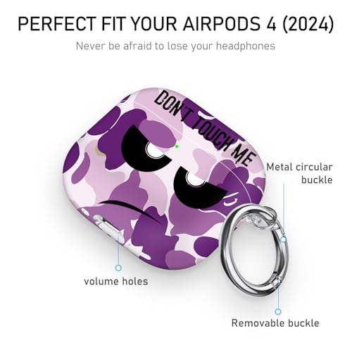 Image of for Apple Airpods 4th Generation Case Cover(2024),Don't Touch Me for Airpods 4 Cover with Keychain /Lanyard Soft Cute Shockproof Covers for Women Men Compatible AirPod 4 Case,Purple
