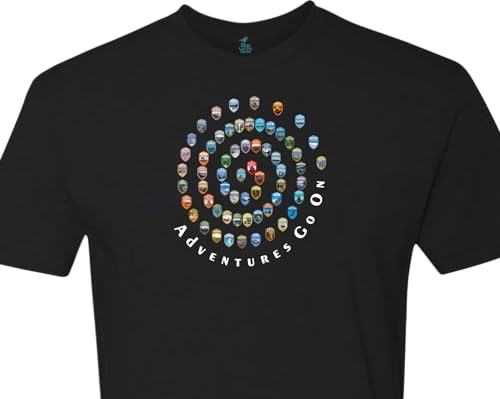 The T-shirt features all 63 US National Parks in a spiral design. (L, Black)3
