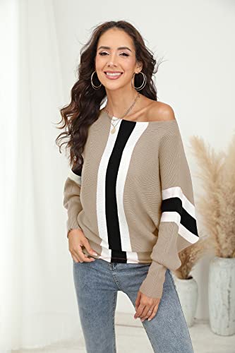 Image of FULIER Women Oversized Boat Neck Batwing Sleeves Dolman Knitted Sweaters Lightweight Pullovers Tops One Size