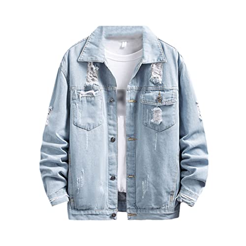 Veste en jean bleu pour homme en coton premium extensible confortable F602