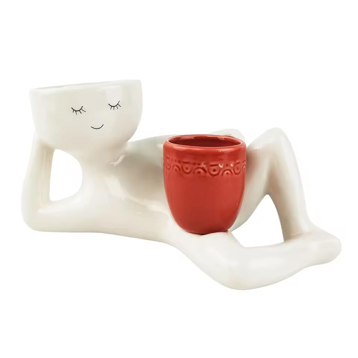 Muiltvoe Lazy Guy Planter Succulent Plant Pot, Funny Plant Pots, Lazy Little Character Flowerpot, Lying Down Figure Planters Human Shaped Flower Pot Resin Succulent Plant (Yellow)