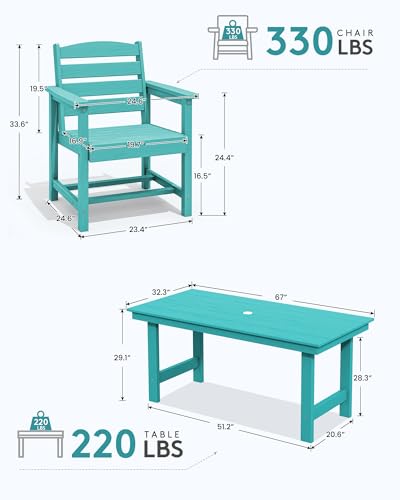 Image of SERWALL 67 inch Rectangle HDPE Outdoor Dining Table for 6,Aruba