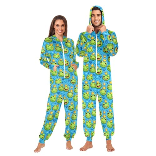 Joisal Cute Cartoon Frog Blue Golden Adult Onesie Loungewear Onesie
