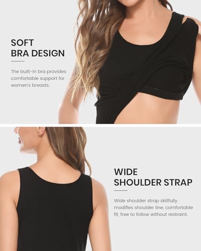 Image of AMVELOP Tank Tops for Women Built in Bra Cotton Shelf Bra Tanks Layering Undershirts 2-3 Pack