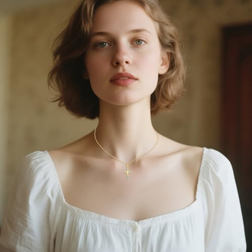 14K Real Gold Cross Necklace for Women 14k Yellow Gold Cross Pendant Necklace Cross Religious Jewelry Gifts for Women2
