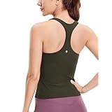 [CRZ YOGA] タンクトップ スポーツウェア レディース ヨガウェア カップ付 レーサーバック 速乾 通気性 ストレッチ性 フィットネス ブラトップ Butterluxe オリーブグリーン L