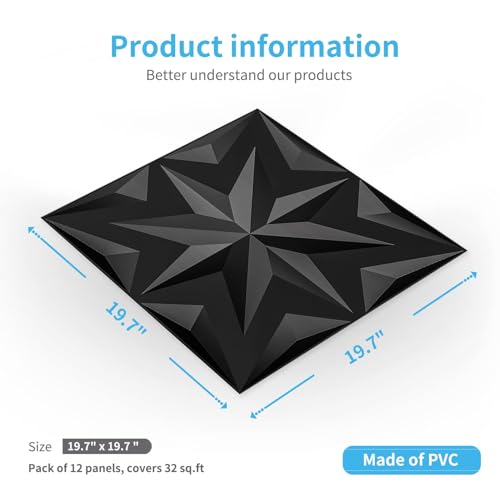 Image of Art3d Decorative 3D Wall Panels Art Petal Pack of 12 Tiles 32 Sq Ft, Black