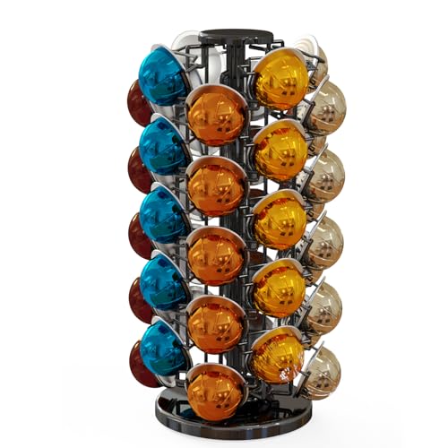 BLACKSMITH FAMILY Coffee Pods Holder Organizer, 360 Degrees Revolving Pod Carousel Compatible for 40 Nespresso Vertuo Pods No Assembly Required Nespresso Pods Holder Tower Stand,Piano Black