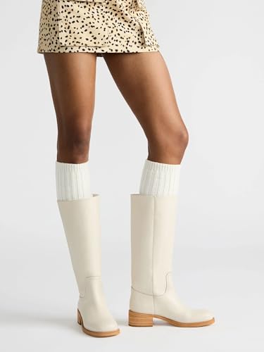 Image of Knee High Boots Women Square Toe Chunky Block Heel Banana Campus Boot Wide Calf Comfortable Low Heel Riding Long Boots