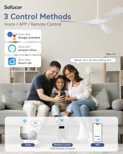 Image of Sofucor 52 In Smart Ceiling Fan No Light & Plastic Blade for Indoor Outdoor