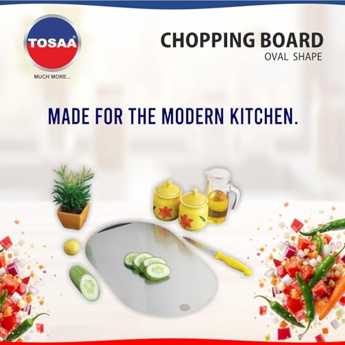 Image of Tosaa (DP101 L) Stainless Steel Chopping Board Vegetable,Fruit Cutting, Kneeding, Cake Prep, Heavy Duty Chopping-Board - 1.5MM