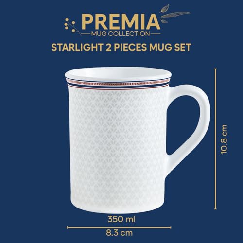 Image of Larah by BOROSIL 350ml x 2pc Opalware Starlight Tea /Coffee Mug Set, Microwave & Dishwasher Safe Embossed Design Crockery Ideal for Daily Use & Gifting