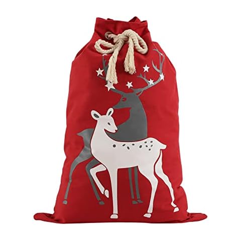THOVSMOON Christmas Bag Santa Sack with Drawstring Reindeer Red Delivery Design Gift Bag Xmas Presents Large Size 19.5"x27.5"（Red Reindeer） Cover