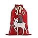 THOVSMOON Christmas Bag Santa Sack with Drawstring Reindeer Red Delivery Design Gift Bag Xmas Presents Large Size 19.5