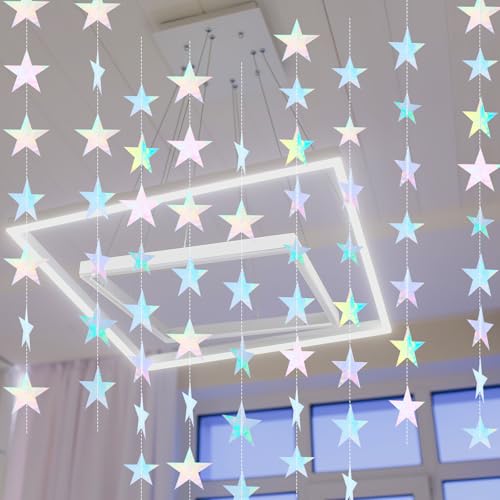 Image of Spakon 65 Feet Glitter Star Paper Garland Banner Hanging Decoration Star Streamers Double Side 2026 Graduation Decorations for Wedding Birthday Festival New Year Party Decoration (Iridescent)