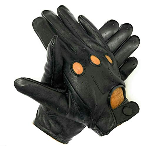 LEATHER LH HANDS Men's Genuine Leather Driving Gloves with Knuckle Holes Black Large