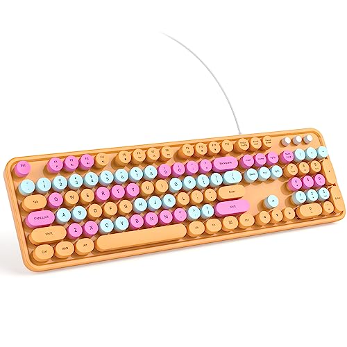 KNOWSQT Wired Computer Keyboard - Orange Colorful Full-Size Round Keycaps Typewriter Keyboards for Windows, Laptop, PC, Desktop, Mac