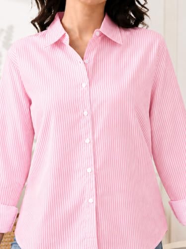 Image of Cotton Striped Shirt for Women with Long Sleeves, Ultra-Soft Cotton Blend, Regular Fit Womens Stylish Casual Shirt, Formal, Party, Beach, Summer Wear