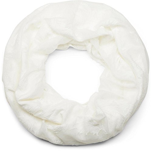 styleBREAKER Loop Schal mit gewebtem Feder Muster, Schlauchschal, Tuch, Unisex 01017068, Farbe:Weiß