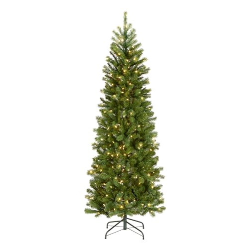National Tree Company 6.5 ft Pre-Lit Downswept Douglas Fir Slim Artificial Christmas Tree, 300 LED...
