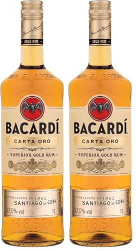 Ron Dorado Superior BACARDÍ Carta Oro, ALC. 37,5%, 100 cl / 1 L, un ron caribeño icónico, ideal para el cóctel Cuba Libre (Paquete de 2)