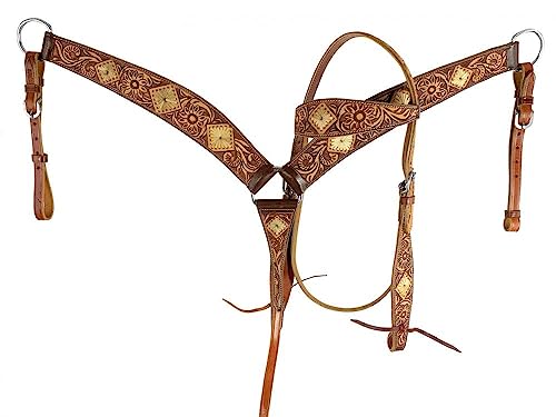 Showman Leather Headstall & Breast Collar Set w/Floral Tooling & Rawhide Accent