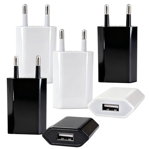 6 Piezas Cargador USB 5V 1A, Universal Enchufe Carregador Telemovel Ultrafino, Mini Cabezal Cargador Pared, USB Adaptador para iPhone 8 7 6 Samsung S22 S21 S20 S10 S6 S7 S8 S9 Huawei Xiaomi LG