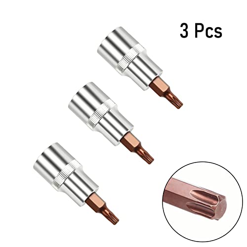 Focmkeas 1/4" Drive T10 Torx Bit Socket, S2 Steel Bits, Heat Treated Cr-V Steel Star Sockets 1.46" Length, 3 Pcs #TOP1