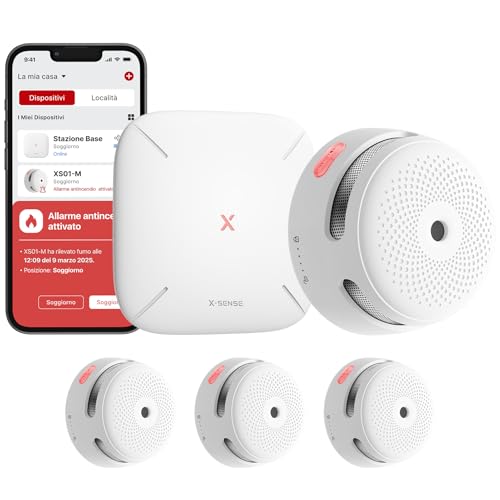X-Sense Smart Smoke Detector XS01-M with SBS50 Base Station Certified according to EN 14604 Wireless Smoke Detector with WiFi Networkable Fire Detector Compatible with X-Sense Home Security App