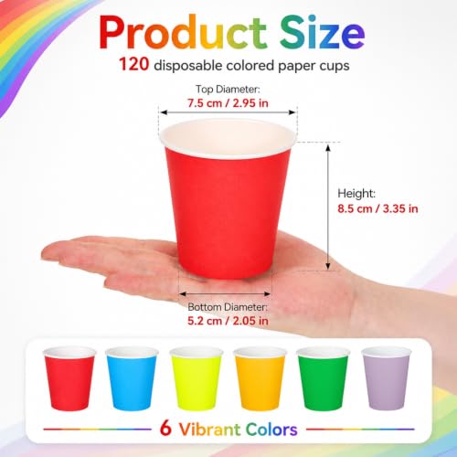 EupHHonycs 120 Pcs Rainbow Paper Cups 9oz Disposable Party Paper Cups Colorful Drinking Birthday Cup for Water, Juice, Coffee or Tea, Perfect for Holiday Wedding Office Outdoor Activities 6 Color by EupHHonycs - Used condition - Image 2