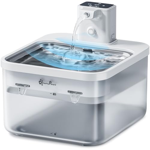 DownyPaws Wireless Cat Water Fountain for Drinking, 2.5L Battery-Operated Cat Water Fountain Cordless with Motion Sensor, 4000 mAh, Quiet Water Pump and Stainless Steel Tray for Cats, White