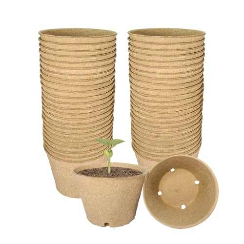 vwpvdeeg 50 Pack 4 Inch Peat Pots Biodegradable Seed Starter Pots with Drainage Holes for Indoor/Outdoor Gardening Eco-Friendly Garden Germination Nursery Pots. (50 4 Inch)