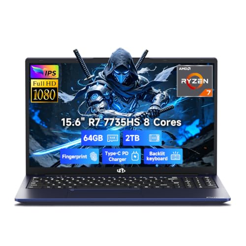 Image of NIMO 15.6 inch FHD Gaming-Laptop, AMD Ryzen 7 7735HS 64GB DDR5 RAM 2TB SSD((8C /16T,Beat i7-12650H), Radeon 680M GPU for Content Creators Designers AI Tasks Streaming,100W Fast PD-Charging 2-Yr-Warranty