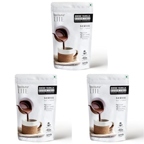 Image of COCOSUTRA Sugar-Free Swiss Vanilla Drinking Chocolate Mix | 200g | Zero Sugar, Low Carb, Keto-Friendly, Vegan | Stevia & Erythritol Sweetened | Serve hot & cold | 10 cups (Pack of 3)