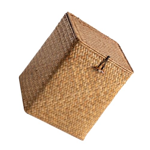 ABOOFAN Caja de Almacenamiento de Algas Tejidas con Tapa Organizador Multifuncional para Escritorio y Hogar para Cosméticos Snacks y Pequeños Objetos Diseño y Funcional