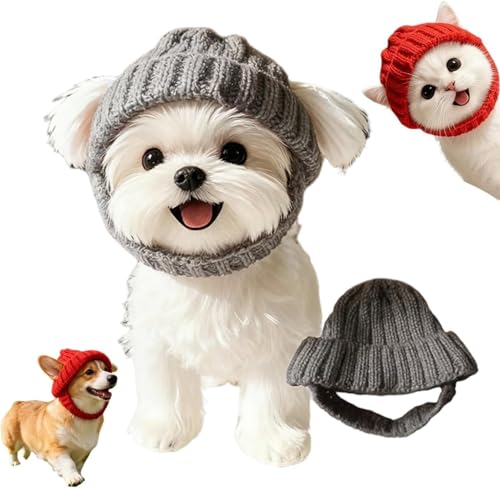 Gorro de punto para perro con orejeras, cálido gorro de invierno para perros y gatos pequeños, gorro de punto suave y elástico para clima frío, accesorios de Navidad para mascotas con cobertura