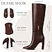 Attiposh Knee High Boots for Women Brown Round Toe High Heel Chunky Heeled Tall Boots Wide Calf Side Zipper Long Boots Comfortable Fashion Dress Boot for Winter Fall Summer Spring Leather Boots