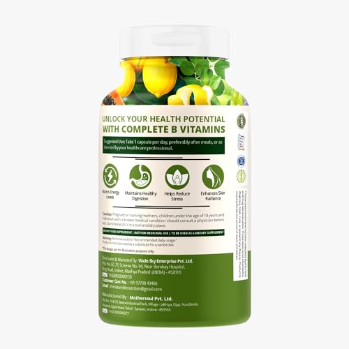 Naturelife Plant Based Vitamin B Complex with 100% RDA B1, B2, B3, B5, B6, B9 & B12 | Hair Growth, Boost Energy And Immunity (60 Capsules)
