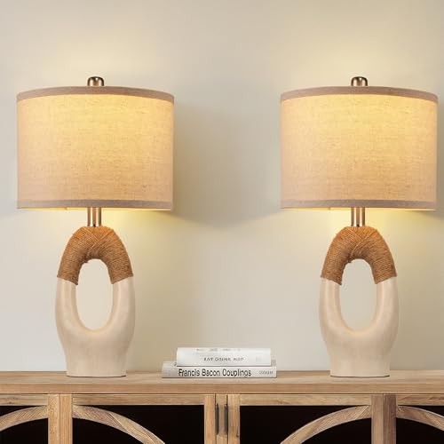 Boho Rattan Table Lamps – Rustic Farmhouse Bedside Set - Image 2