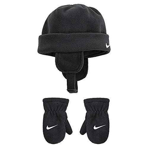 Nike Baby Fleece Chin Strap Trapper Hat and Mittens 2 Piece Set (Anthracite(7A2781-693)/White, 2-4T)2