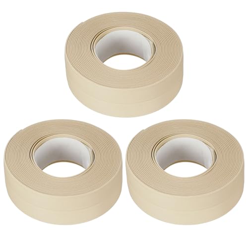 uxcell Waterproof Seal Caulk Strip Tape Self Adhesive 0.87" W x 10.5'L PVC Sealing Tape for Kitchen Bathroom Beige 3Pcs