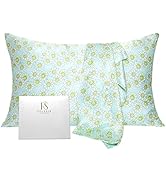 FELYSIK Mint Floral Silk Pillowcase for Hair and Skin Standard 20"x26", 22 Momme Mulberry Silk Da...