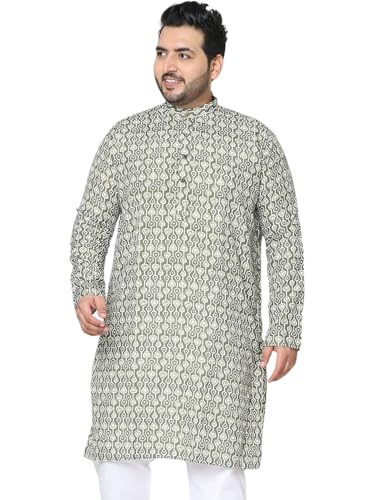 Sojanya Plus (Since 1958) Men's Cotton Mehendi And White Printed Only Long Kurta