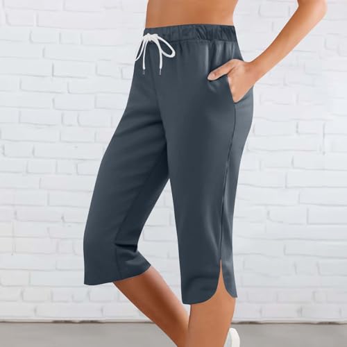 Women Capris for Summer Casual Crop Pants Petite Lightweight Stretch Elastic Waist Pull On Yoga Capris with Pockets2