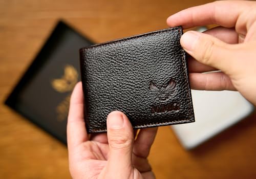 MYMODAGLAM™ RFID Leather Wallet & Keychain Set for Men – Minimalist Style with Gift Packaging (Deep Espresso Brown)3