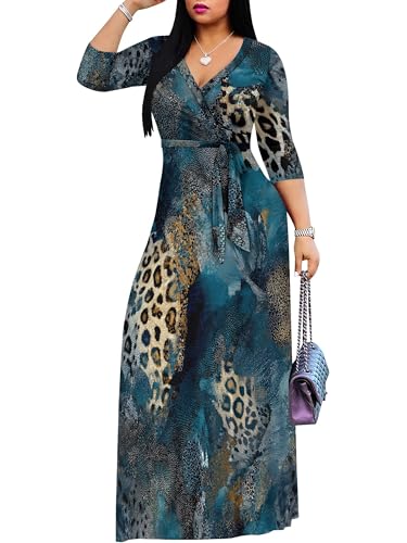 Image of PinkPatty Plus Size Dresses for Curvy Women V Neck Flowy Long Sleeves Wrap Maxi Dress Travel Vacation Outfits