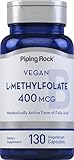 Piping Rock L MethylFolate Supplement | 400 mcg | 130 Capsules | Vegetarian, Vegan | Non-GMO, Gluten Free