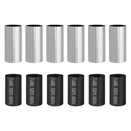 PATIKIL 2" Tall Candle Covers Sleeves, 6Pcs Metal E12 Chandelier Socket Sleeves with Insulation Heat Shrinkable Flame Retardant Tube Bulb Light Base Holder for Lamps, Chrome